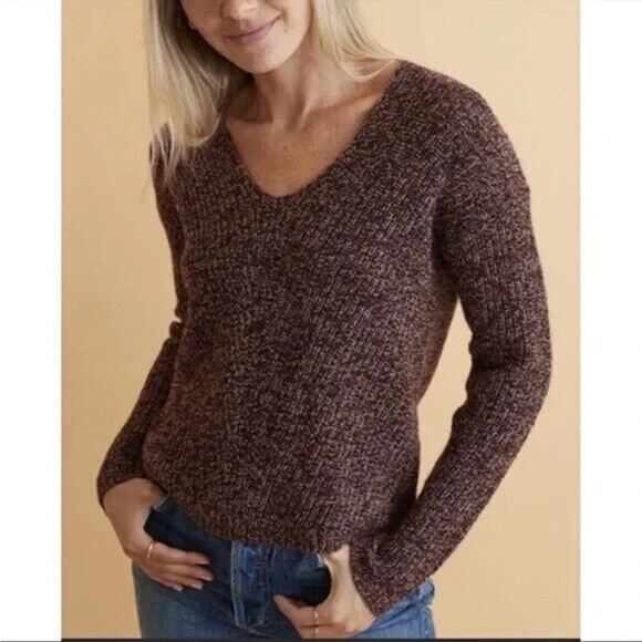 Marine Layer Women's Size XL Maroon Marled Knit Elisa V-Neck Pullover Sweater - Picture 1 of 9